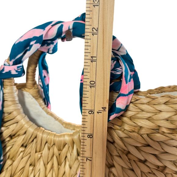 Lilly Pulitzer Monkey Business Half Moon Tan Straw Beach Tote with Floral Scarf - Picture 4 of 10